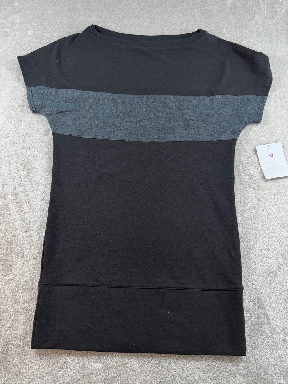 Athleta Energize Boat Neck Dress Womens XS Black Gray Colorblock‎ Cotton Blend - Picture 1 of 8
